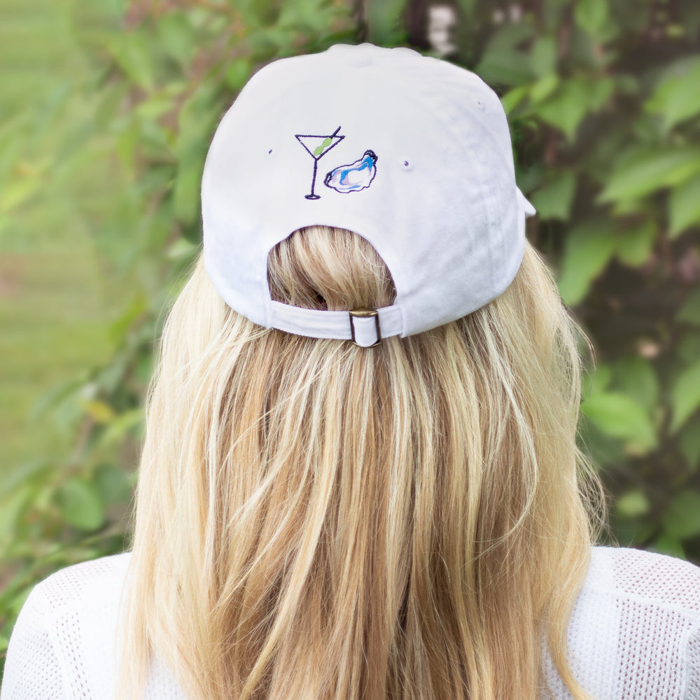 Salty Embroidered Dat Hat with Martini and Oyster on model back
