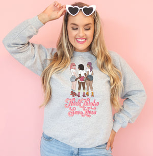 
            
                Load image into Gallery viewer, Retro Rollerskating Illustration Thick Thighs Save Lives Sweatshirt
            
        