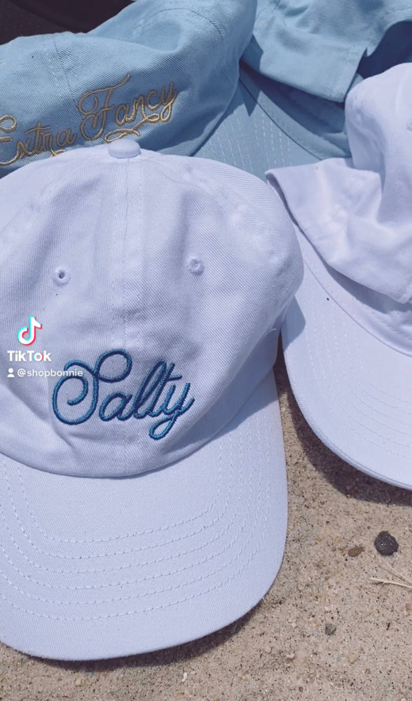 
            
                Load and play video in Gallery viewer, Salty Embroidered Dad Hat with Martini and Oyster
            
        